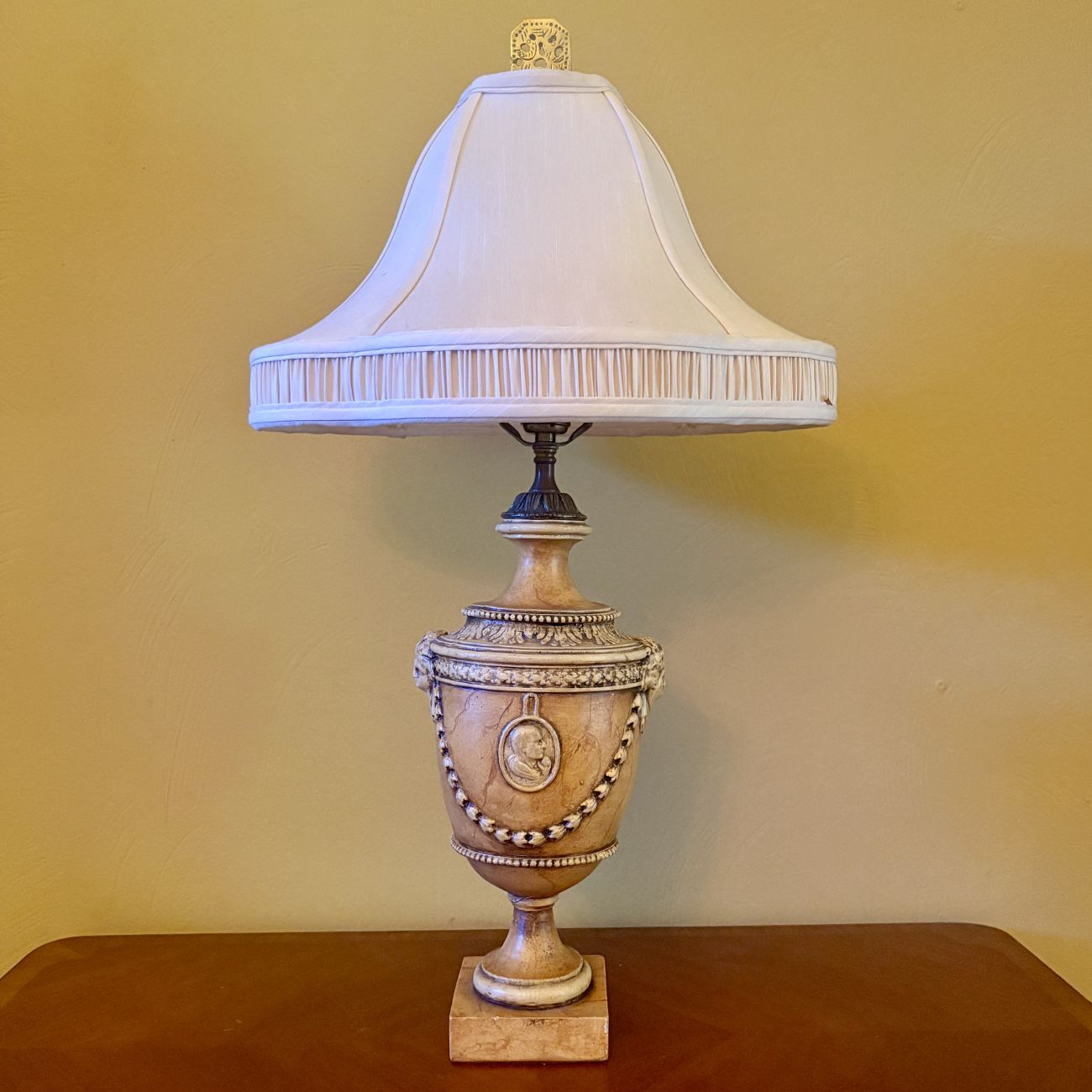 Large Neoclassical Urn Form Table Lamp with Fabric Bell Shade