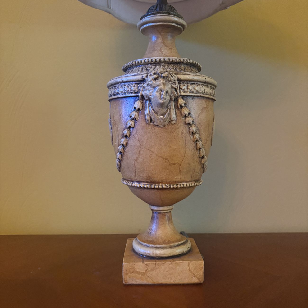 Large Neoclassical Urn Form Table Lamp with Fabric Bell Shade