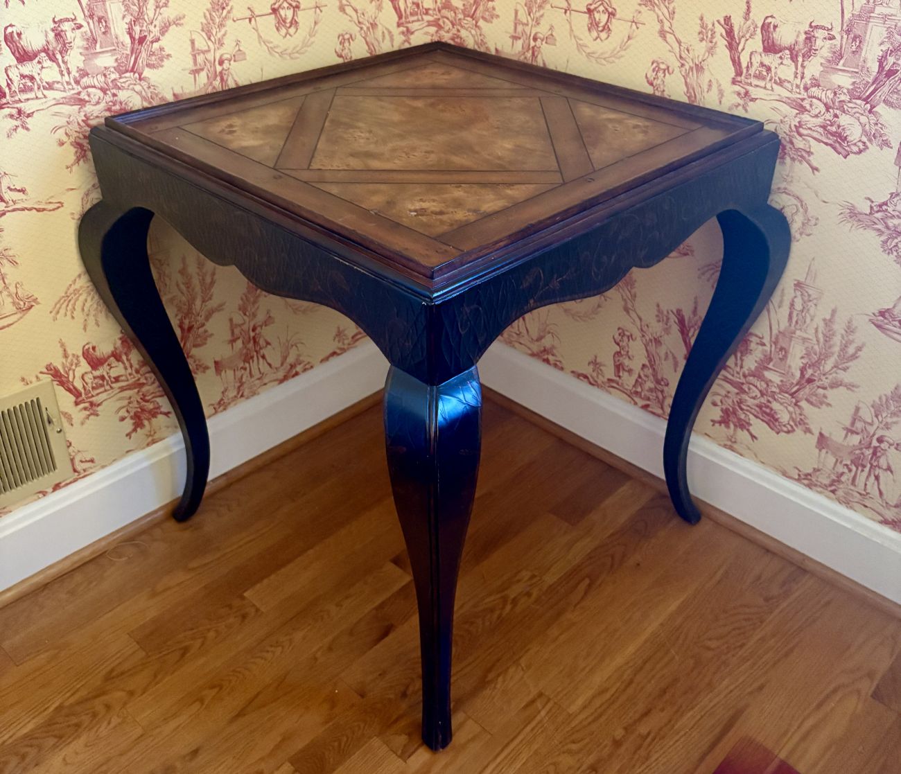 Chinoiserie Style Burl Wood Parquetry Top Card Table