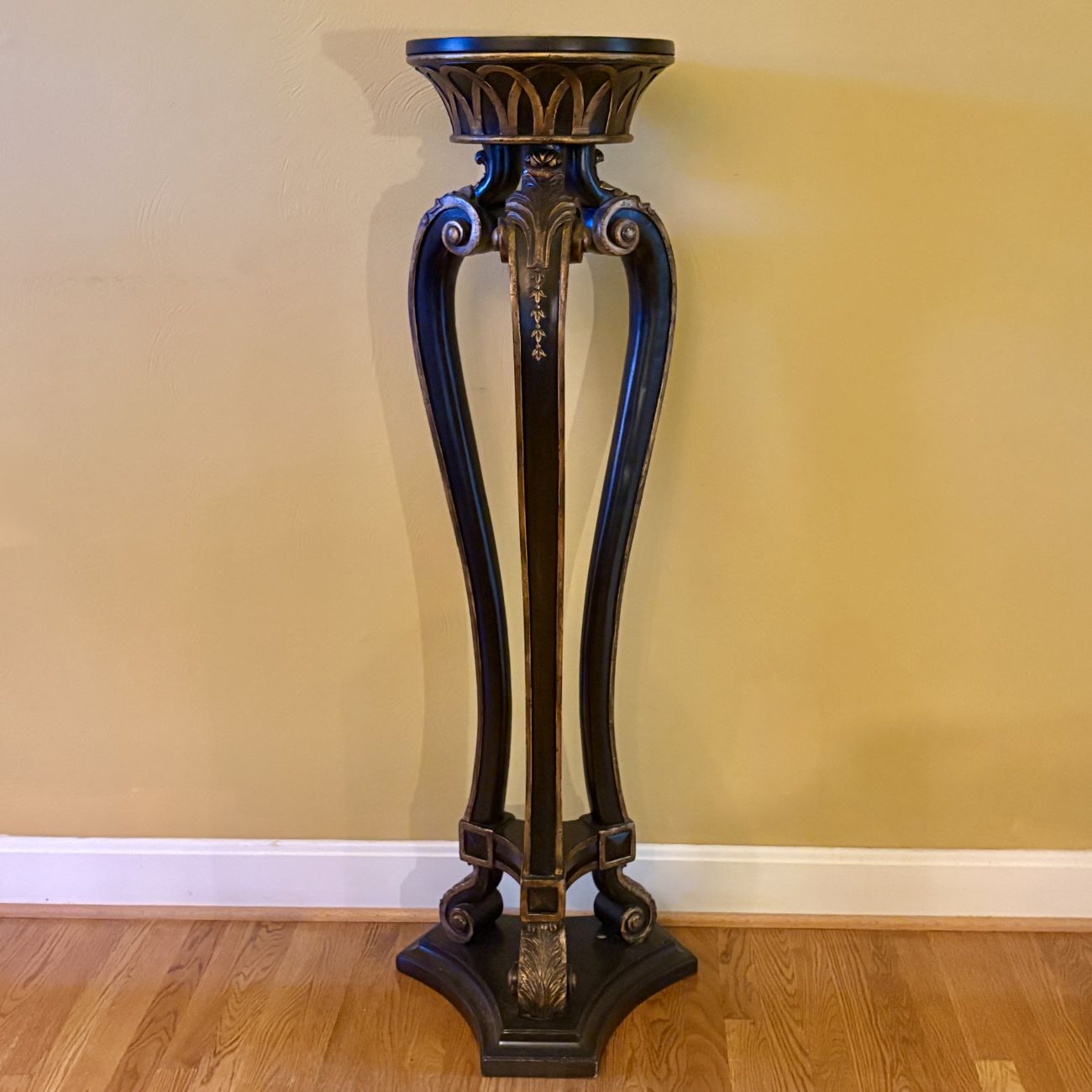 Neo-Classical Style Ebonized and Gilded Pedestal Plant Stand