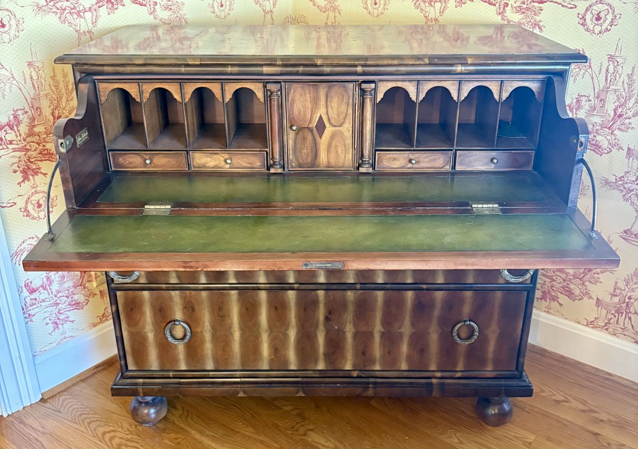 John-Richard Fine Furniture Fall-Front Burl Wood Secretary Desk