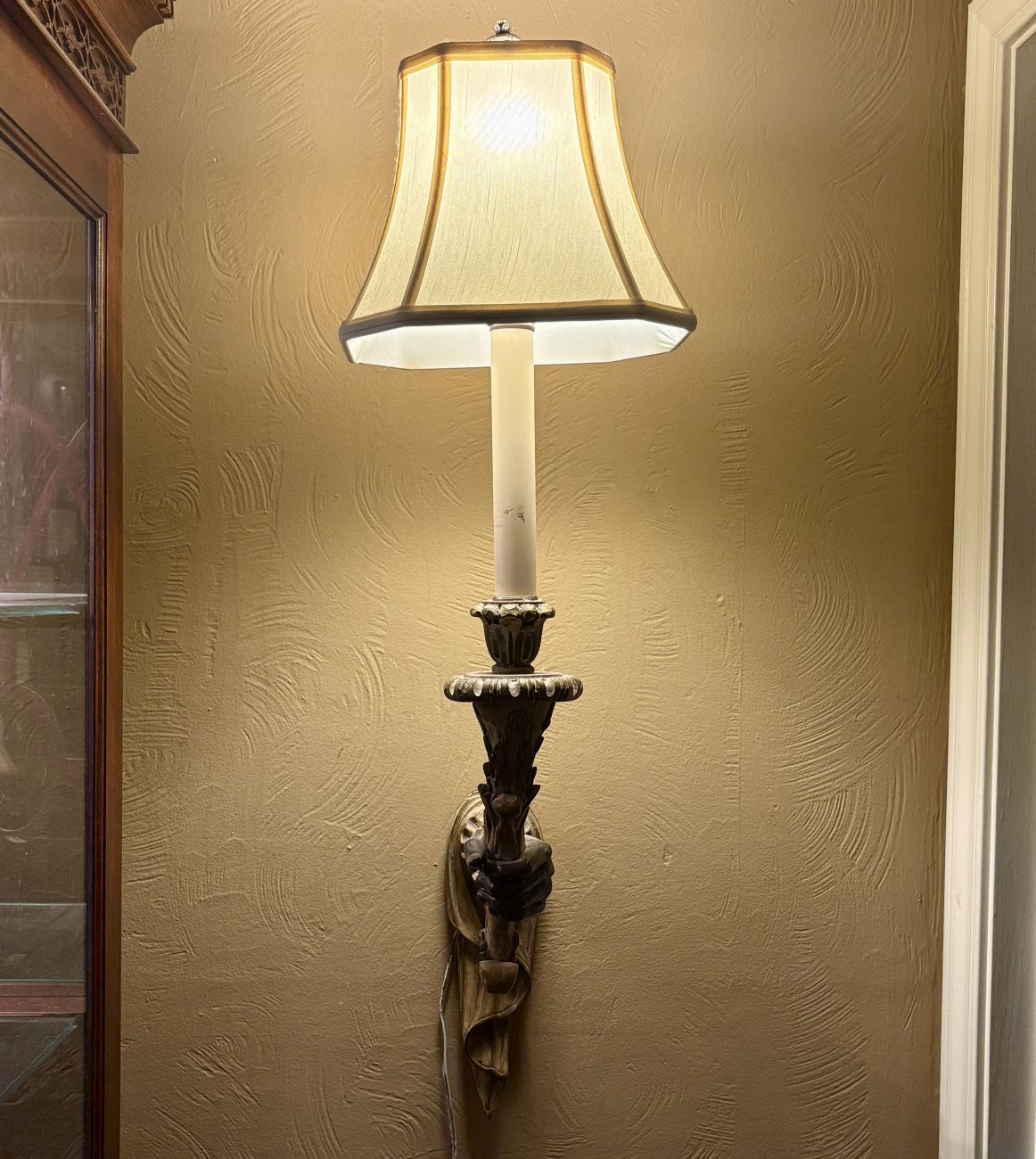 Figural Gilt and Polychrome Resin Wall Sconce Hand of Glory Style