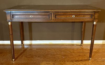 Louis XVI Style Mahogany Bureau Plat with Brass Mounts. FOR PICK UP OR TRANSPORT ONLY, WILL NOT 