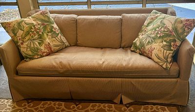 LaneVenture Three Seat Sofa with Skirted Base. FOR PICK UP OR TRANSPORT ONLY, WILL NOT SHIP A 