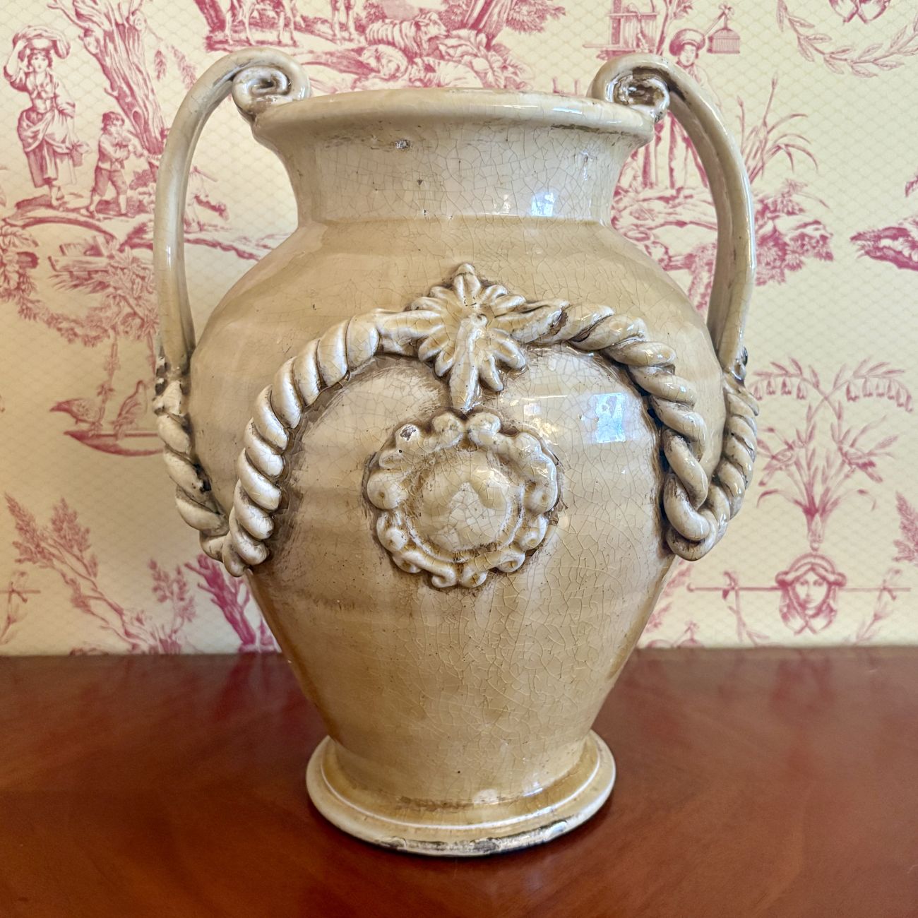 Large Ceramic Two Handled Festooned Amphora Urn