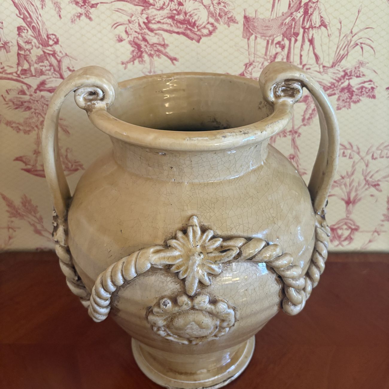 Large Ceramic Two Handled Festooned Amphora Urn