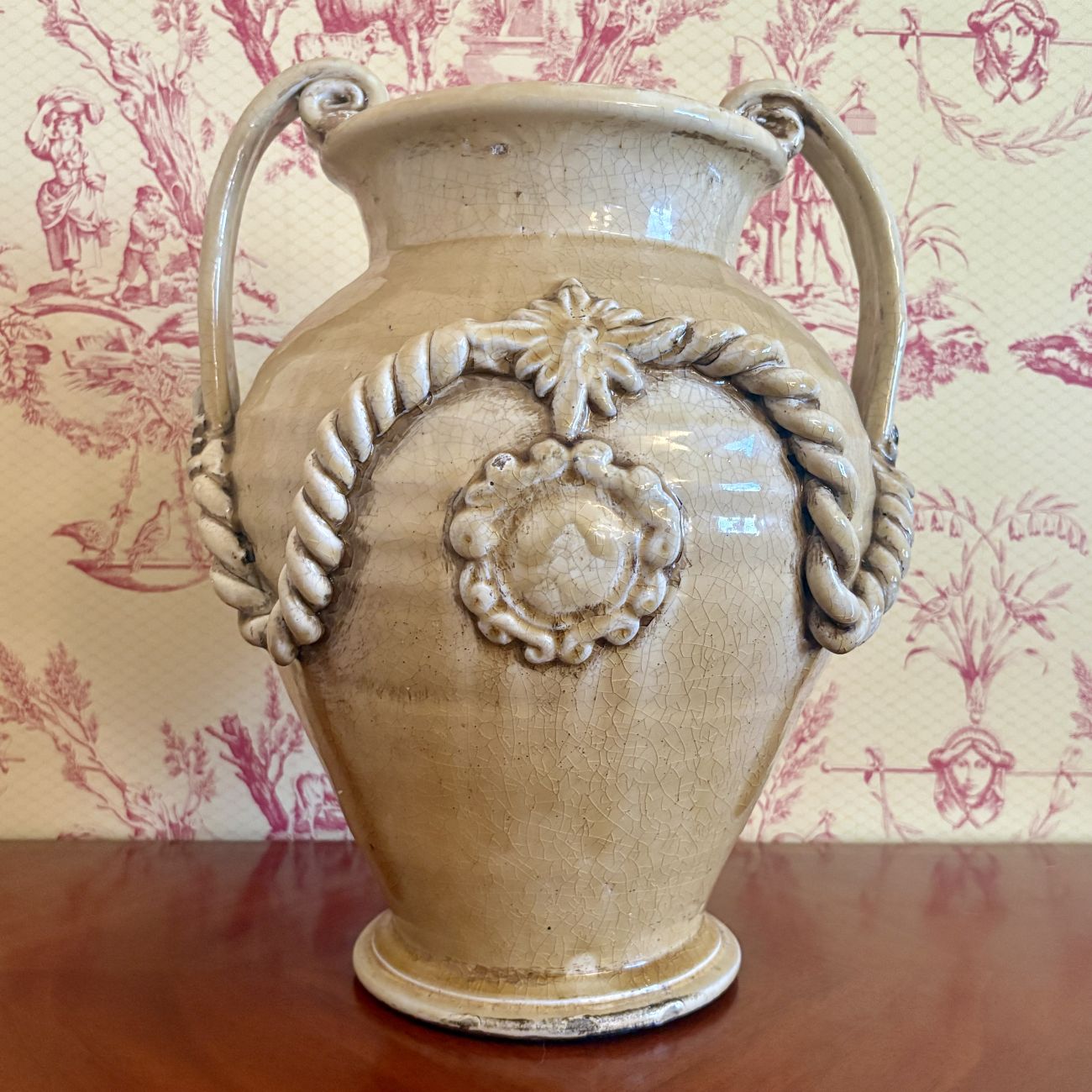 Large Ceramic Two Handled Festooned Amphora Urn