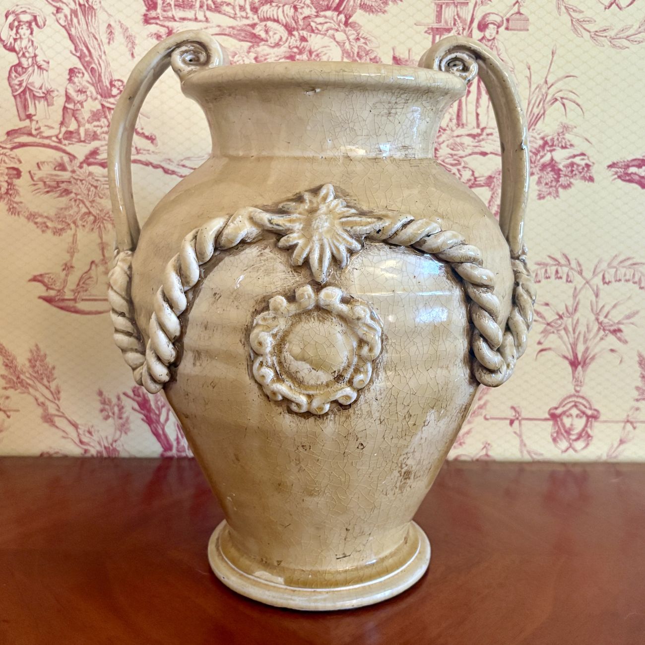 Large Ceramic Two Handled Festooned Amphora Urn