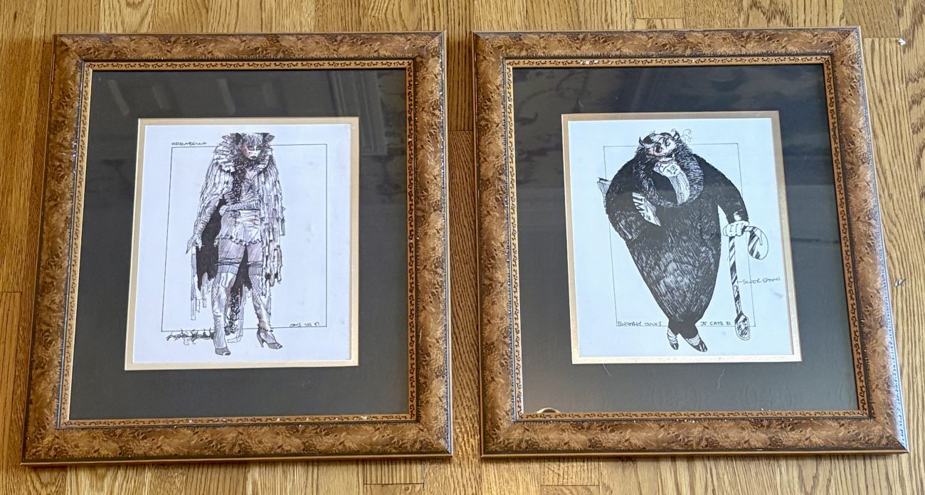 A Pair of Original Costume Design Drawings for Cats, Monogrammed JN 81