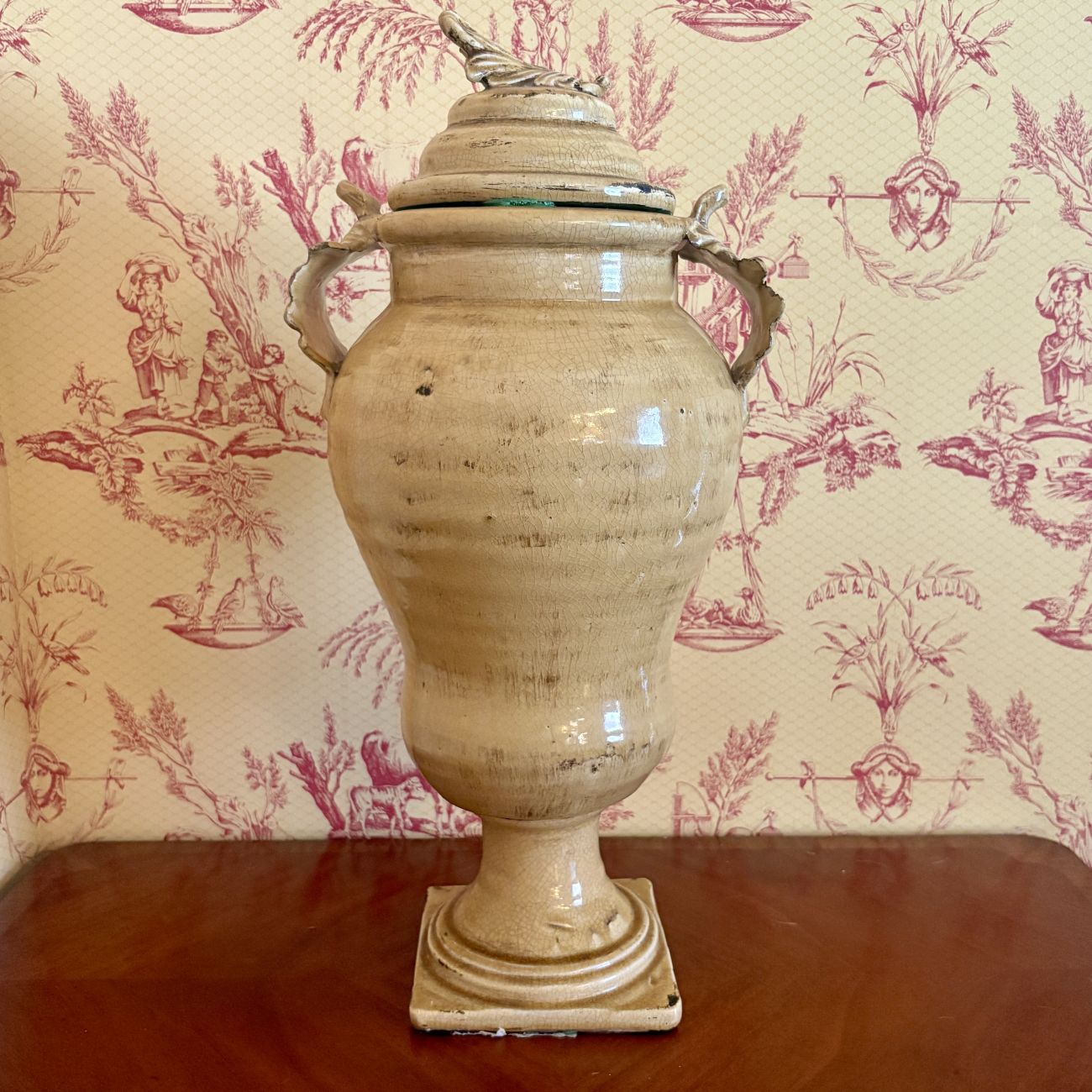 Large Glazed Earthenware Lidded Trophy Urn