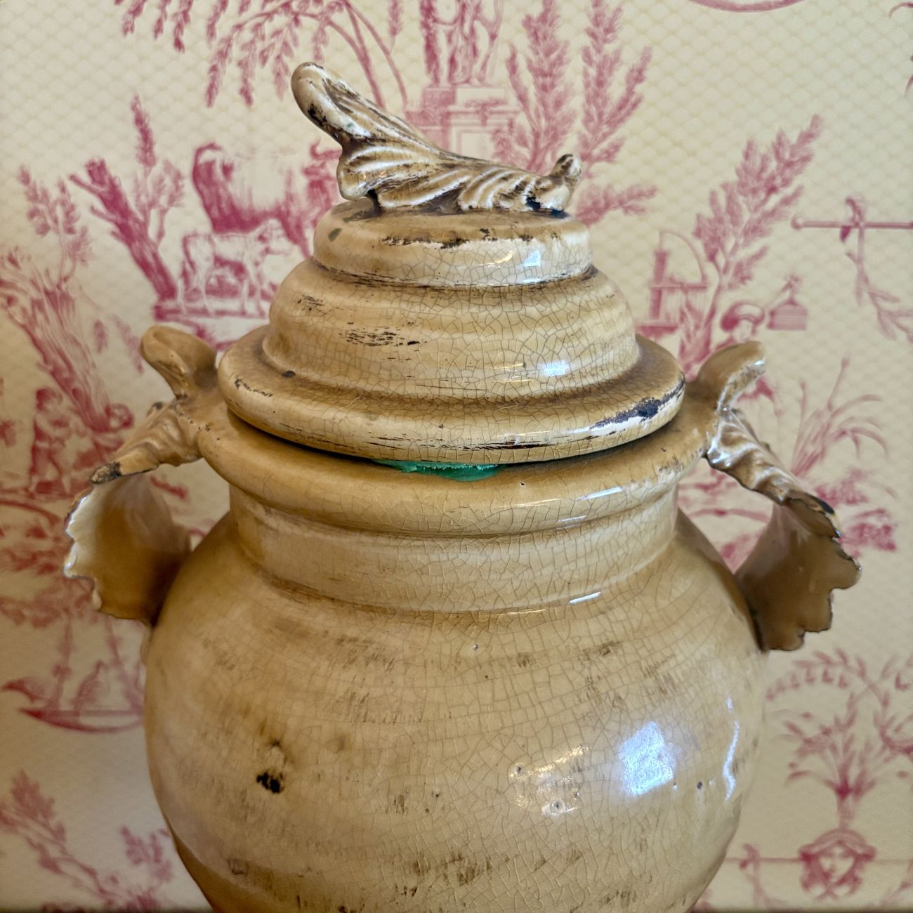 Large Glazed Earthenware Lidded Trophy Urn
