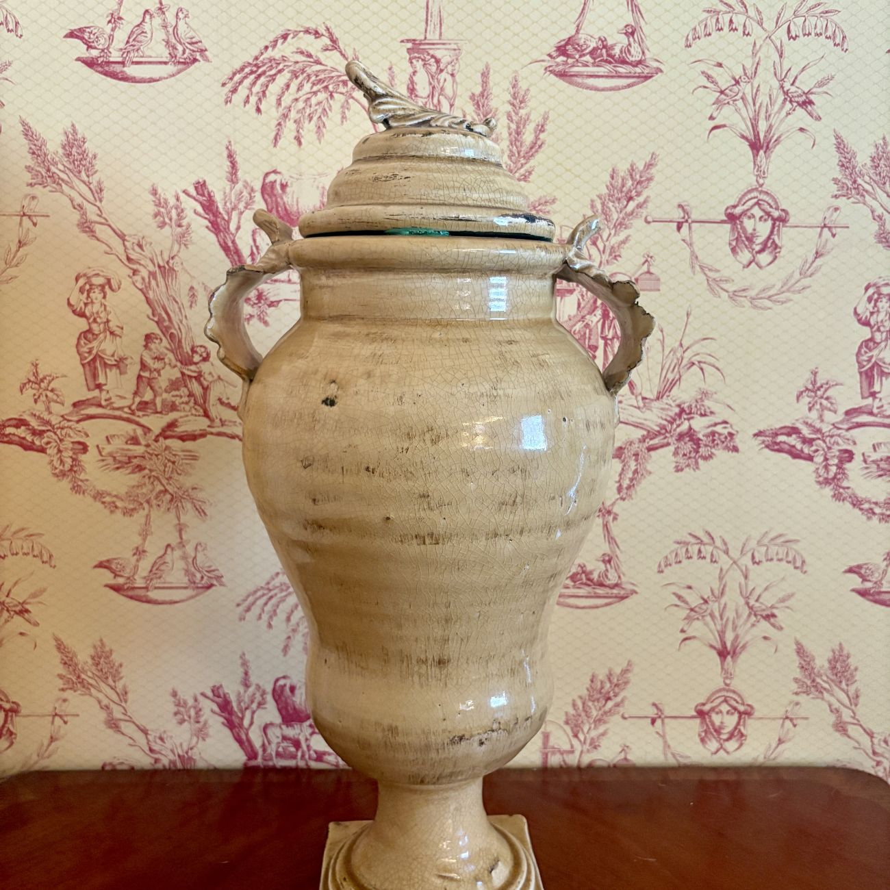 Large Glazed Earthenware Lidded Trophy Urn