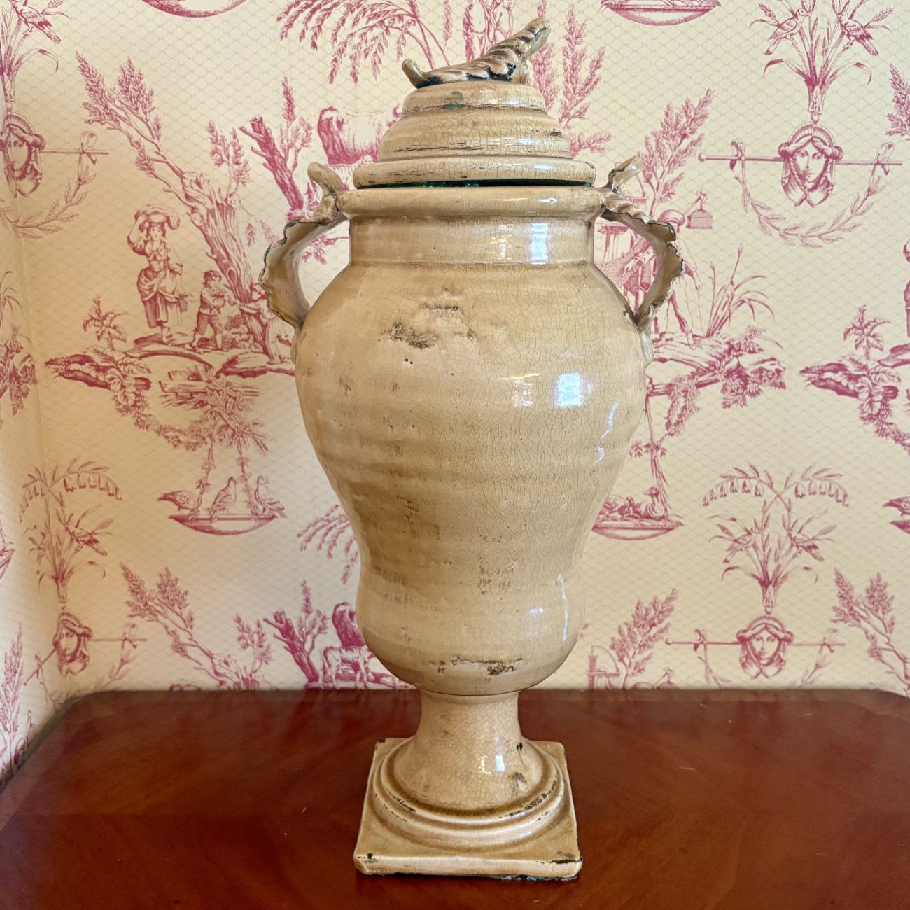 Large Glazed Earthenware Lidded Trophy Urn