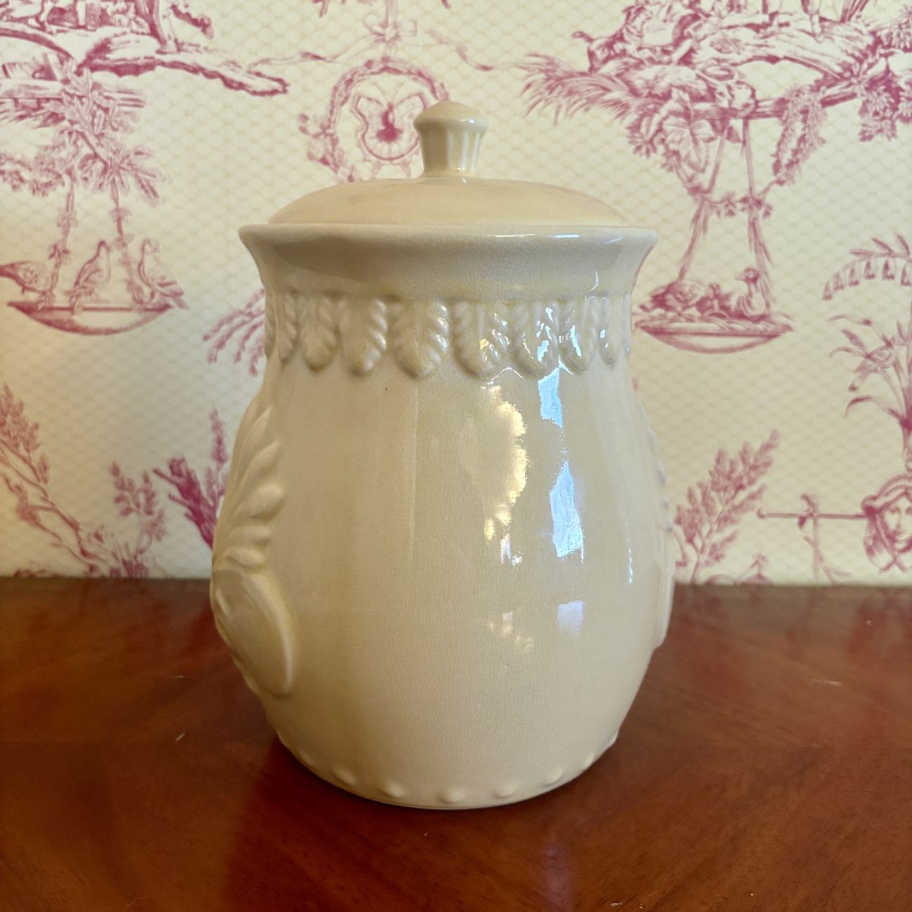 Molded Creamware Ceramic Lidded Canister