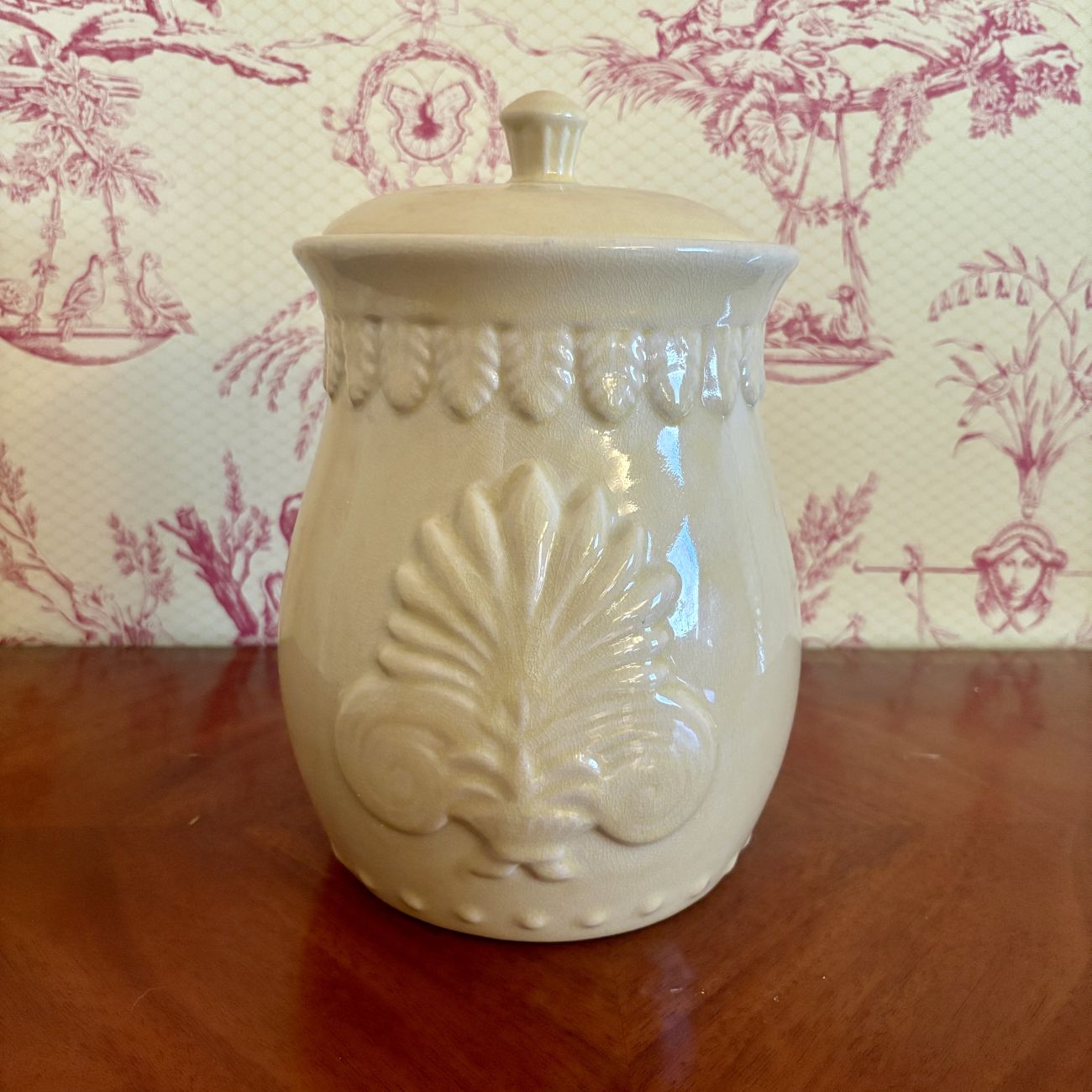 Molded Creamware Ceramic Lidded Canister