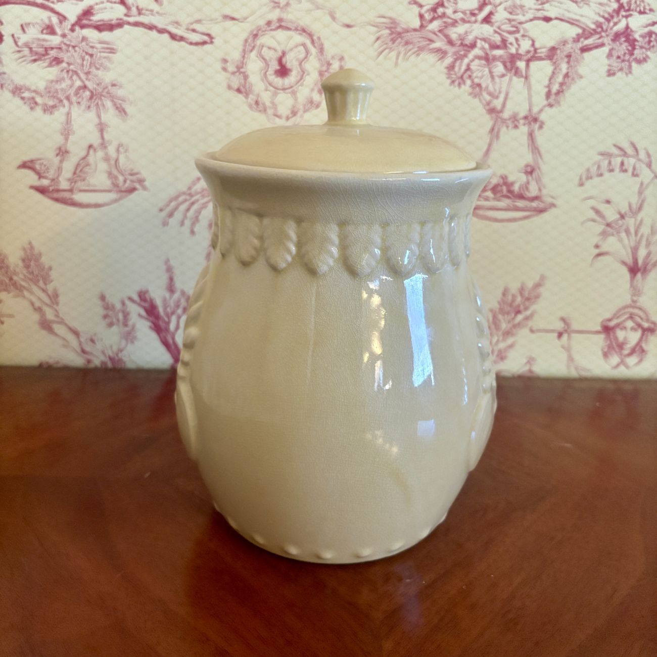 Molded Creamware Ceramic Lidded Canister