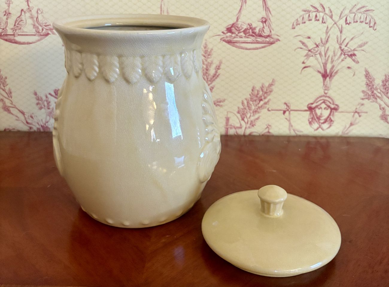 Molded Creamware Ceramic Lidded Canister