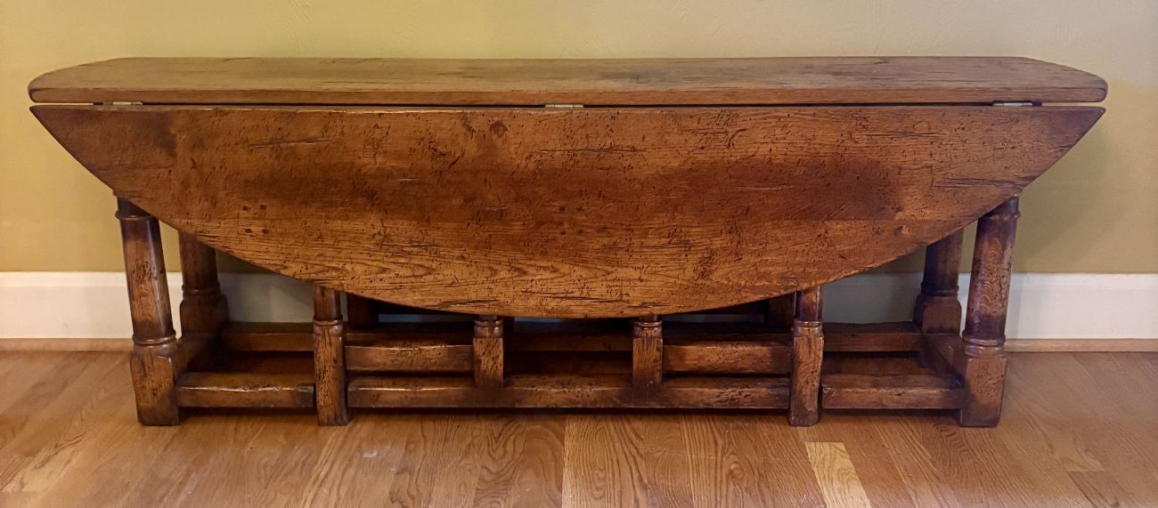 Jacobean Revival Oak Gateleg Drop Leaf Console Table