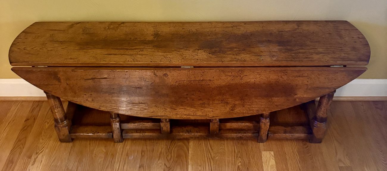 Jacobean Revival Oak Gateleg Drop Leaf Console Table