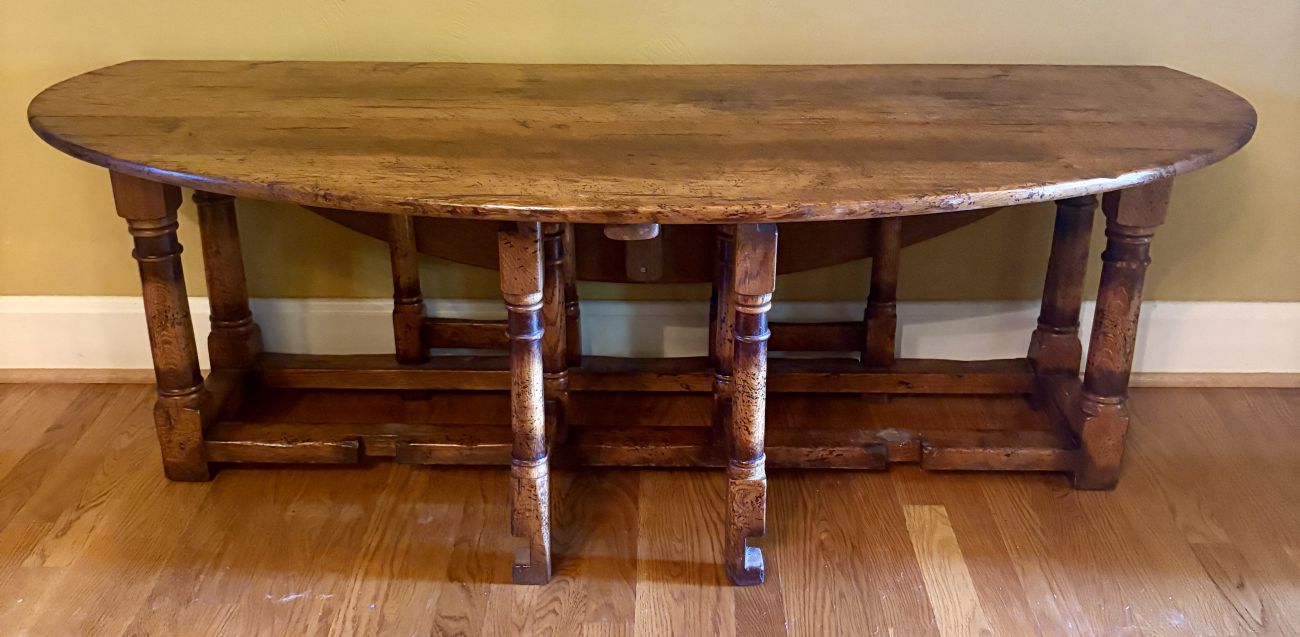 Jacobean Revival Oak Gateleg Drop Leaf Console Table