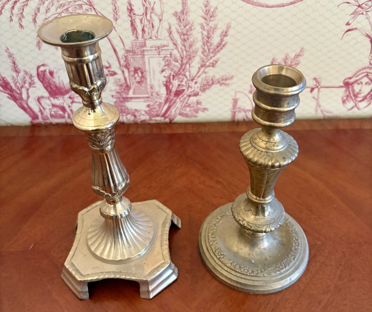 Two Assorted Cast Brass Candlesticks