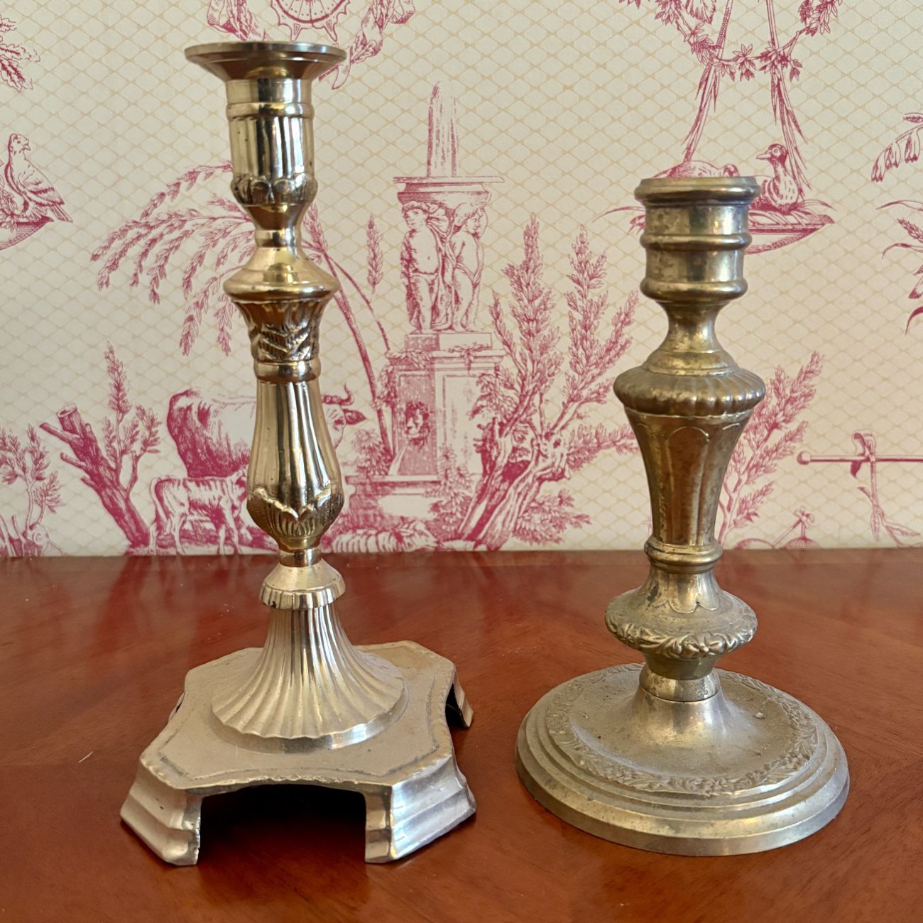 Two Assorted Cast Brass Candlesticks