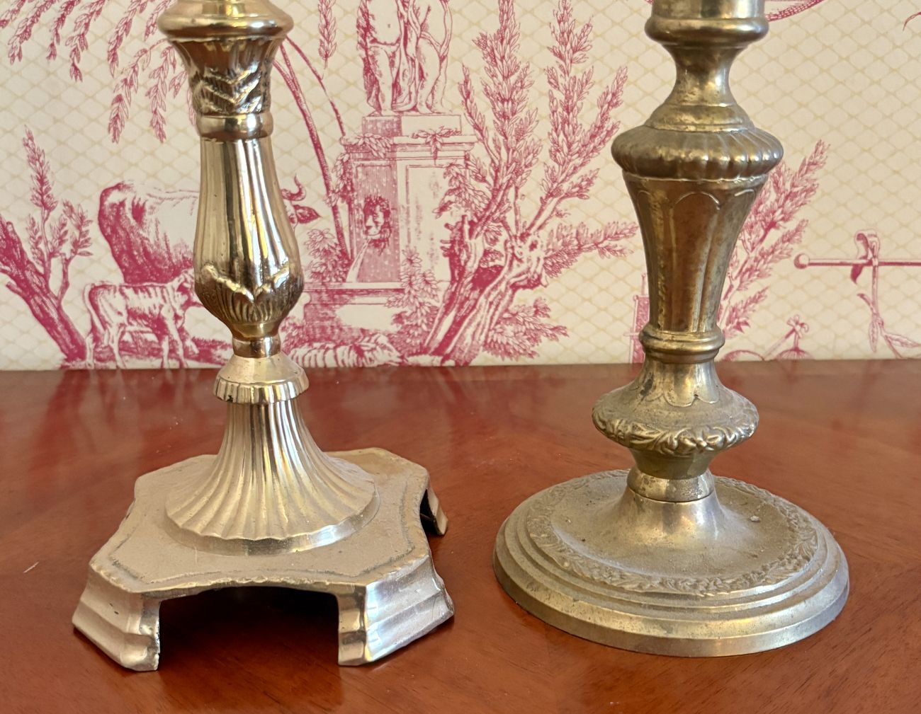 Two Assorted Cast Brass Candlesticks