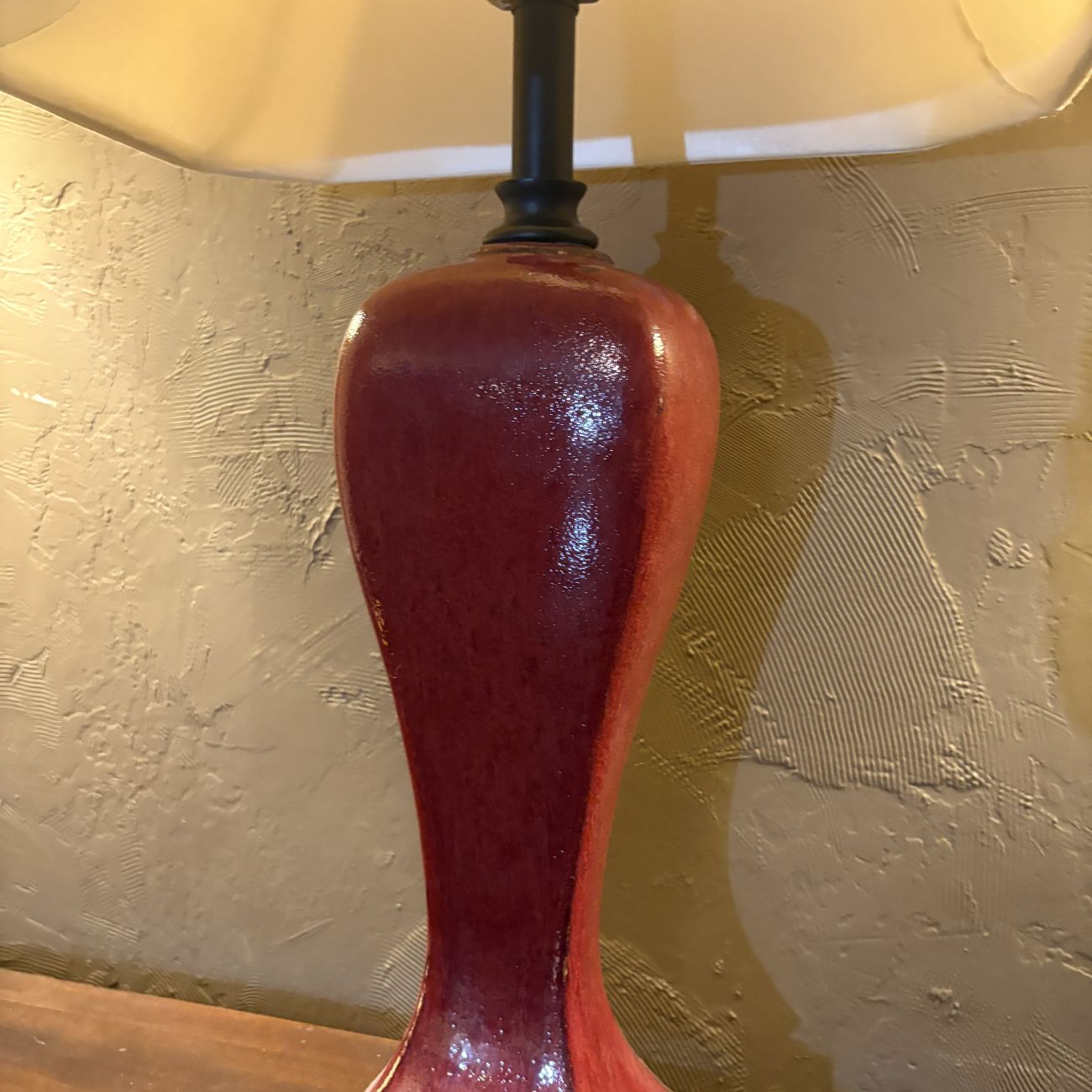 Large Glazed Red Ceramic Baluster Form Table Lamp