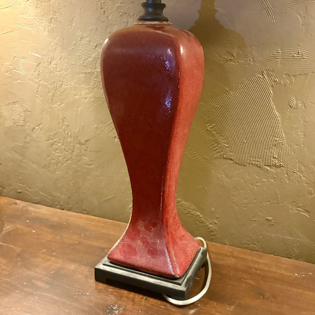 Large Glazed Red Ceramic Baluster Form Table Lamp