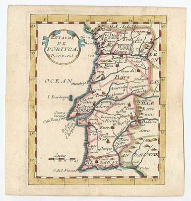 Pierre Du Val - Paris, c.1680. - "Royaume de Portugal". Miniature map of Portugal.