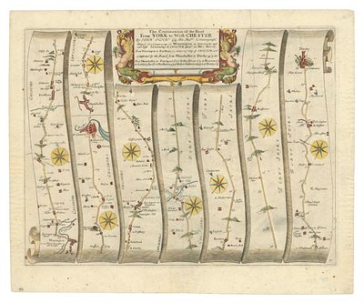 John Ogilby - London, c.1675. - "The Continuation of the Road from York to West-Chester". Map 