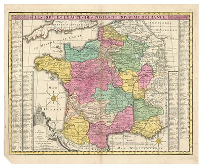 Tobias Conrad Lotter - Augsburg c.1750. - "Le Routes Exactes des Postes du Royaume de France". Map 
