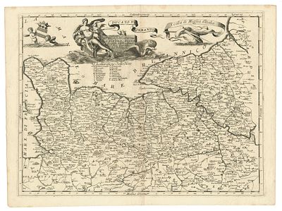Vincenzo Coronelli - Venice 1690. - "Ducato di Normandia". Decorative map of Normandy by Coronelli.