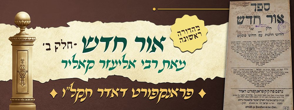 מהדורה ראשונה של אור חדש חלק ב' - חדושים על מסכת פסחים - מאת הגאון הגדול בדורו רבי אליעזר קאליר 