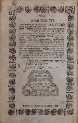 דגל מחנה אפרים. למברג תרי"ח [1858]. ספר חסידות. 
מצב טוב. קרע בפינה העליונה בדף שער ובדף א'. 