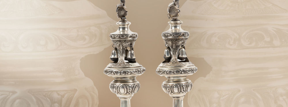 A Classic Pair of Silver Torah Finials. Nuremberg-Germany, 19th century. A pair of tall Torah 