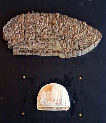 Relief of the city of Jerusalem, based on a map from 1575 and a carved seashell
- The Western 
