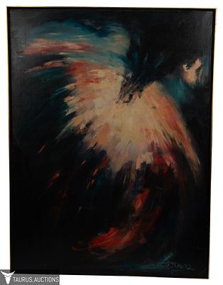 Schutz - Abstract Oil Painting. Item/Description: Original Mid Century Modern oil painting 