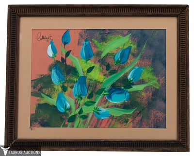 Nicole Callebaut Floral Painting. Item/Description: Original, Mid Century acrylic painting of 