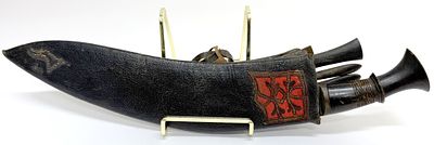 19th C. Nepalese Kukri & Companion Knives in Case. Item/Description: Traditional kukri knife or 
