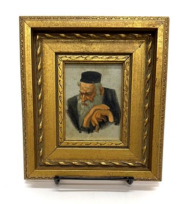 Judaica Rabbi Portrait Oil on Board. Item/Description: Vintage Judaica oil on board portrait of 