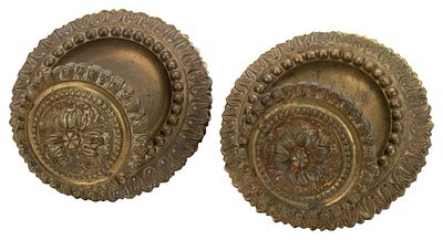 Antique Spanish Cast Brass Blossom Doorknobs. Item/Description: Two pairs of reclaimed / 