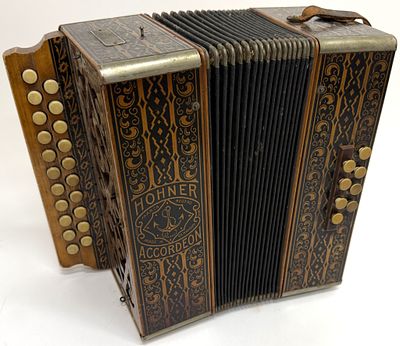 Vintage Hohner Steel Reads Pokerwork Accordion. Item/Description: Vintage Art Deco era Hohner 