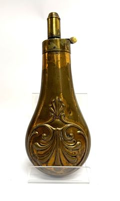 Antique 19th Century Brass Gun Powder Flask. Item/Description: Antique brass powder flask 