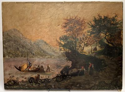 19th Century Pastoral Oil on Canvas Landscape. Item/Description: Antique 19th-century oil 