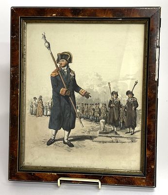 William Henry Pyne "The Parish Beadle" Print. Item/Description: Antique hand-colored aquatint 