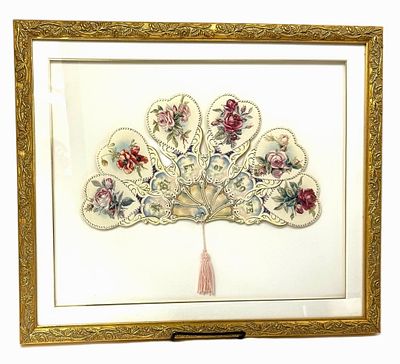 Victorian "A Gift of Love" Die-Cut Lover's Fan. Item/Description: Paper die-cut fan, often 