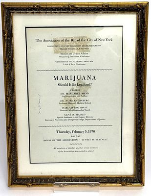 Dr. Mead Signed 1970 NYC Bar Marijuana Debate. Item/Description: The Association of the Bar of 