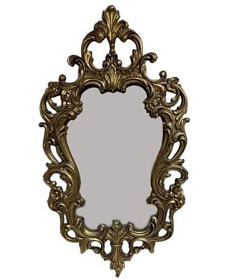 Ornate Gold-Toned Rococo-Style Wooden Mirror. Item/Description: Vintage ornate gold-toned wall 