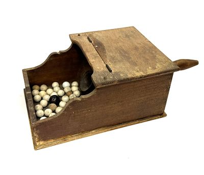 Antique Wooden Black Ball Ballot Box. Item/Description: Antique wooden black ball ballot box 